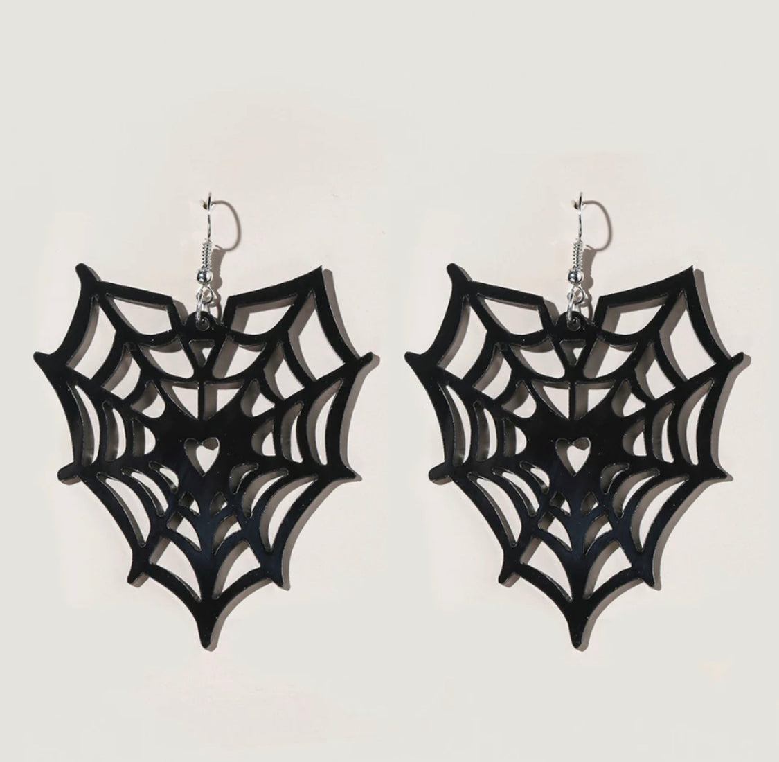 Acrylic Big Heart Spiderweb Earrings