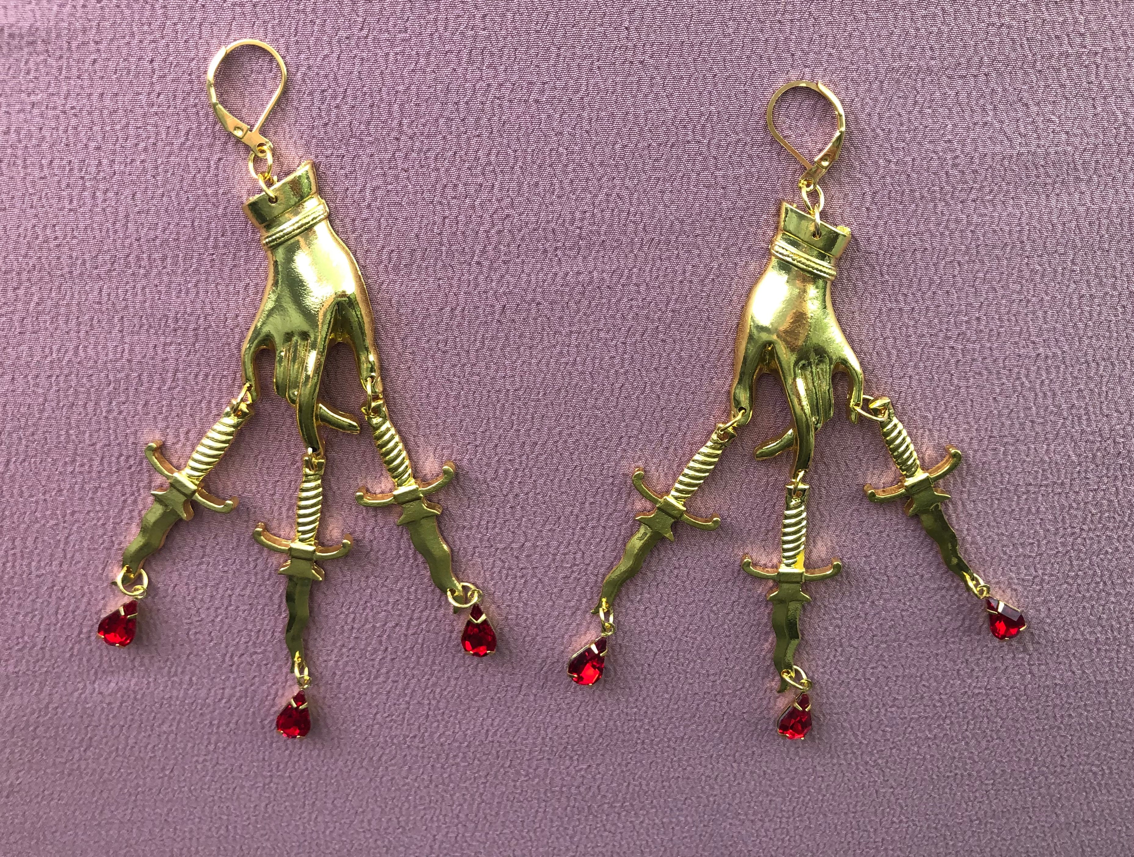 Hand, Dagger and Blood Earrings