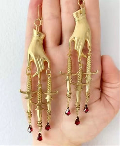 Hand, Dagger and Blood Earrings