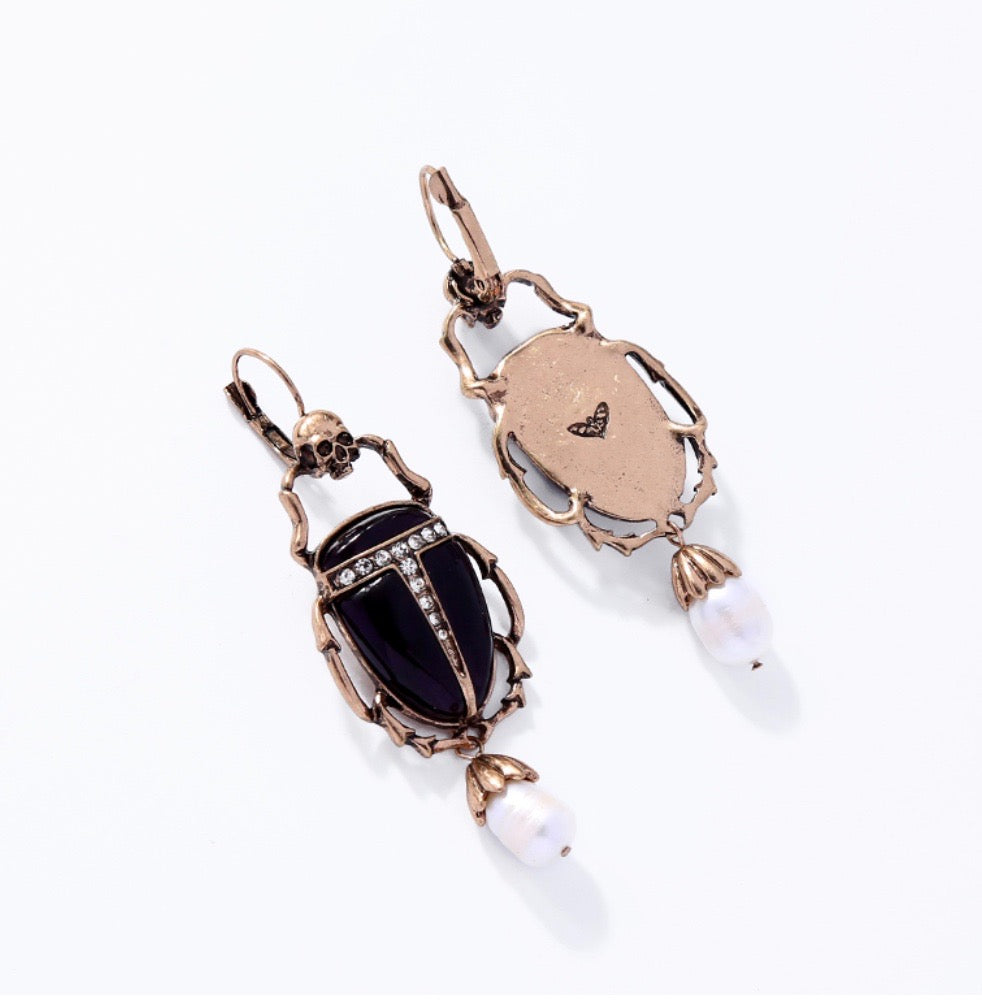 Black Scarab Beetle Earrings