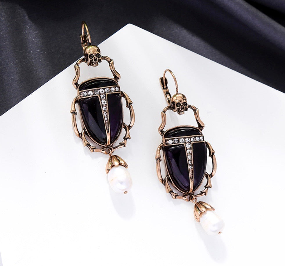 Black Scarab Beetle Earrings